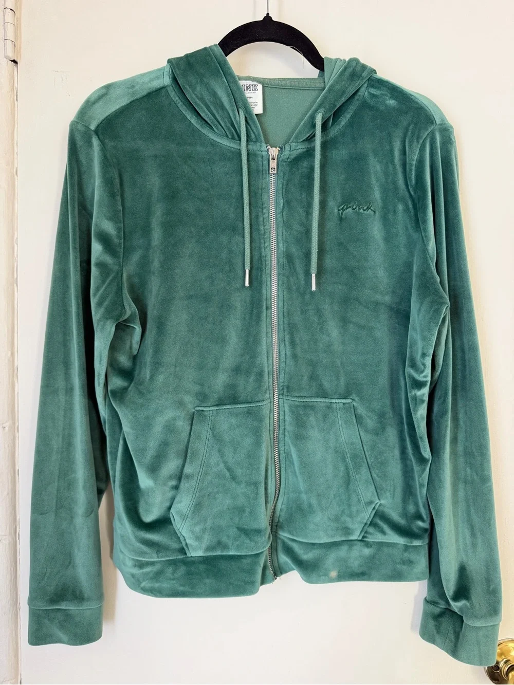PINK Victoria's Secret Green Velour Zip-Up Hoodie